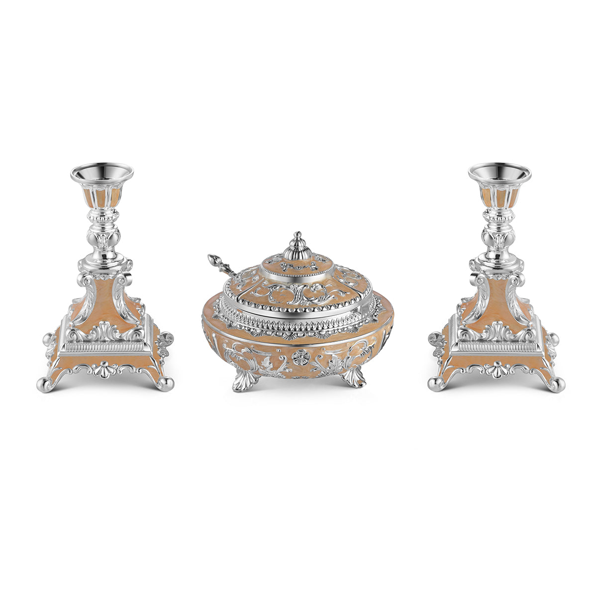Set of 2 Candle Stand + Sugar Pot - Peach