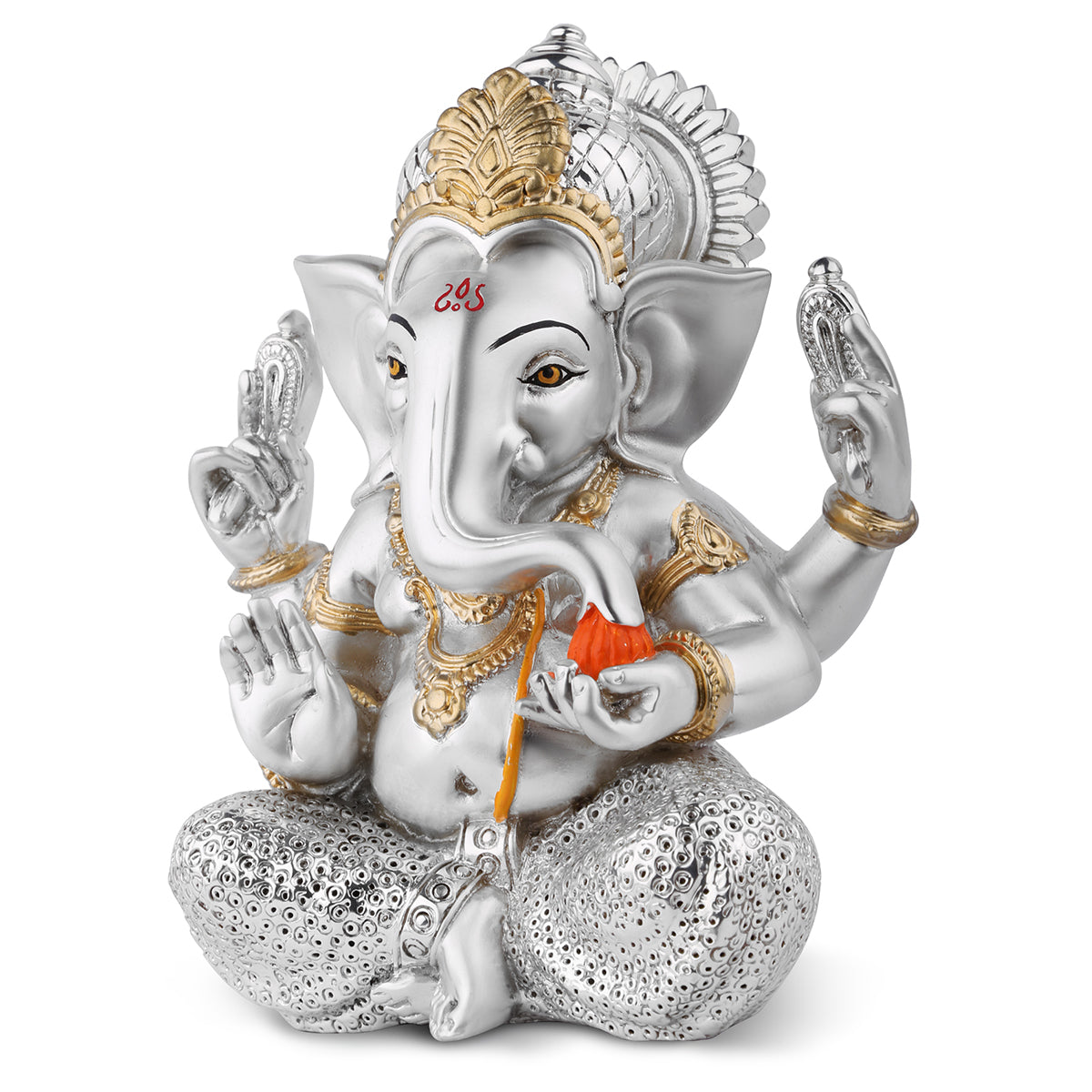 Ganpati Sitting Silver Idol with Modak