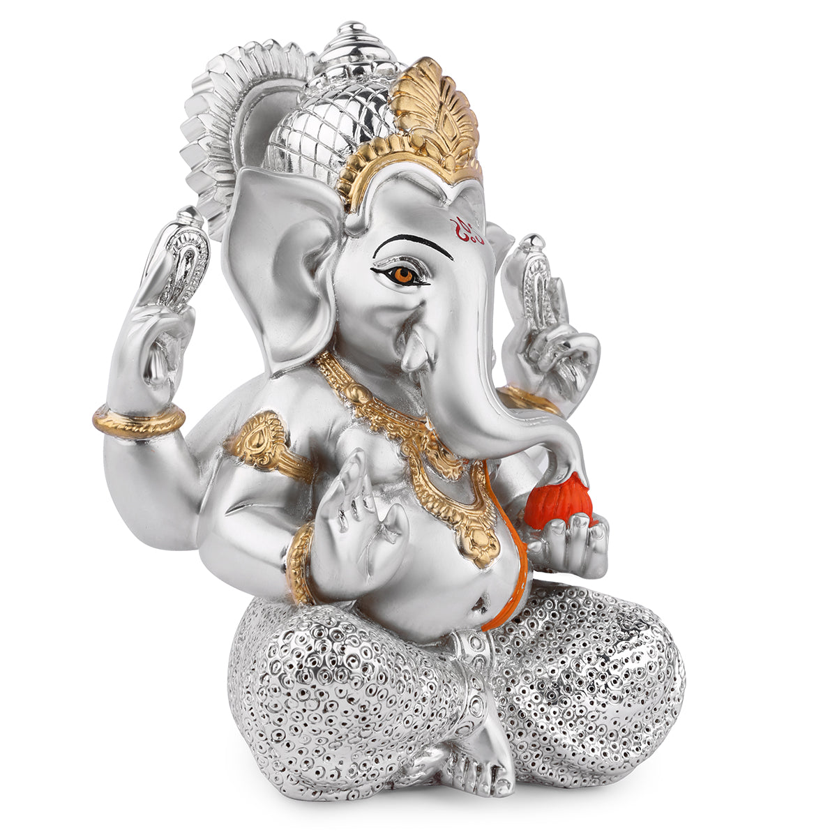 Ganpati Sitting Silver Idol with Modak