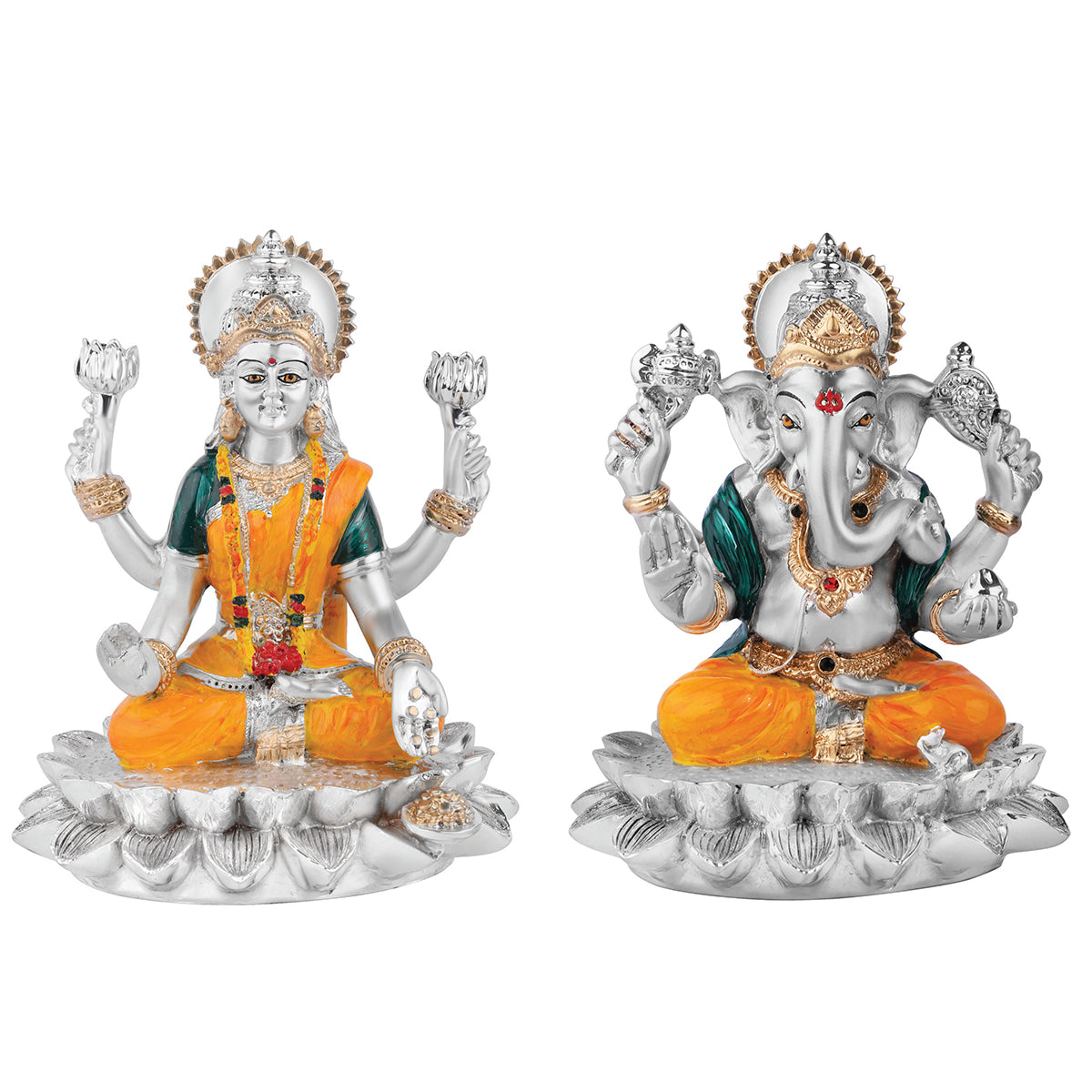 Lotus Laxmi Ganesha Set (h-13 cm)- Colored