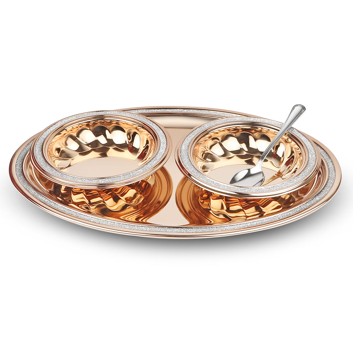 Oval Tray With 2 Bowl & Spoon Rose Gold