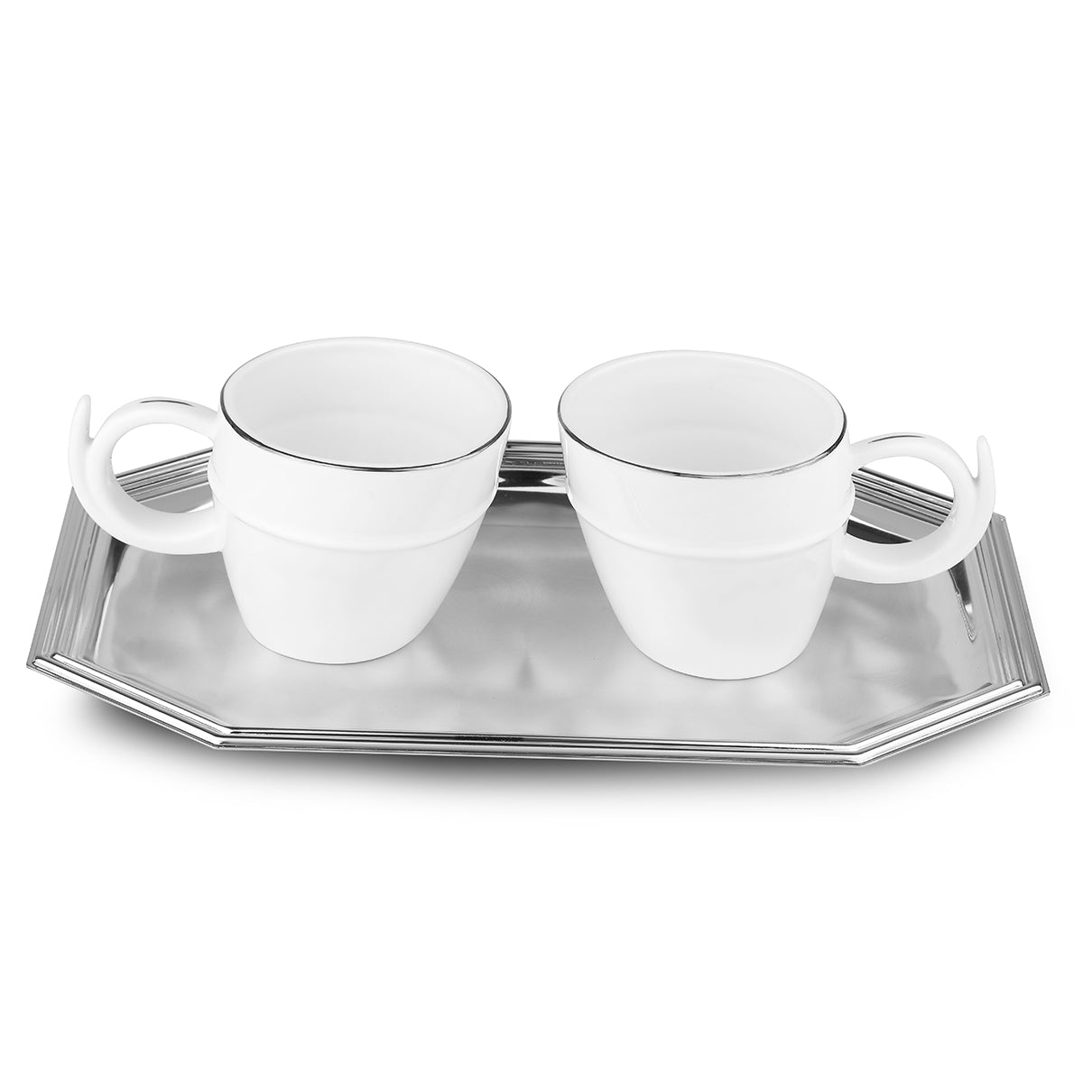 Small Octagon Tray With 2 Cups Silver