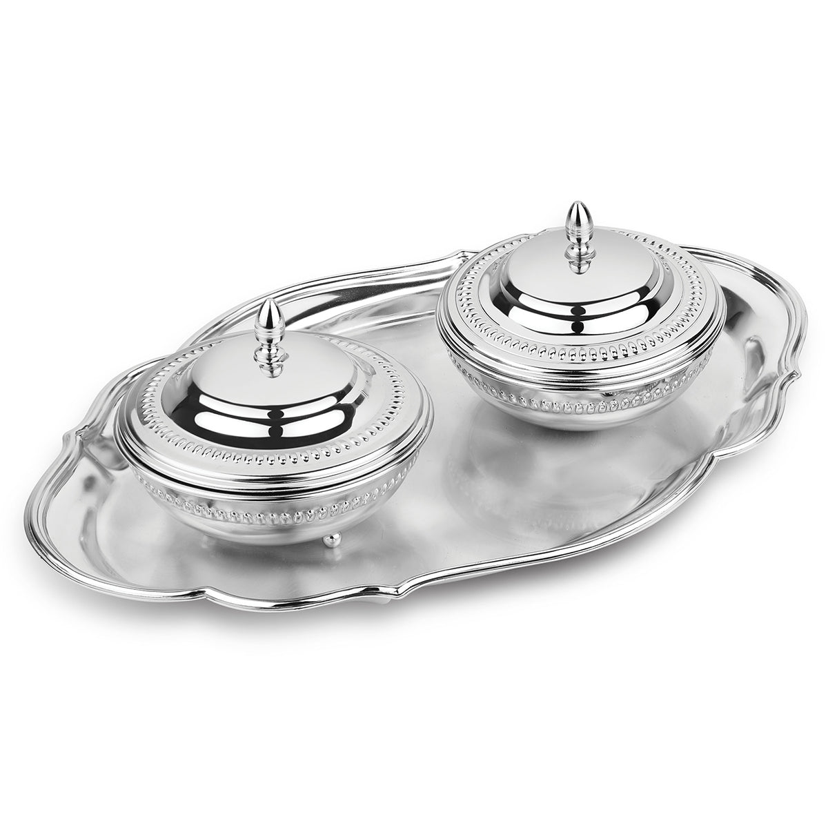 Oval Cutwork Tray (Silver) 2 Sugar Bowl (Silver) - 9948+9938