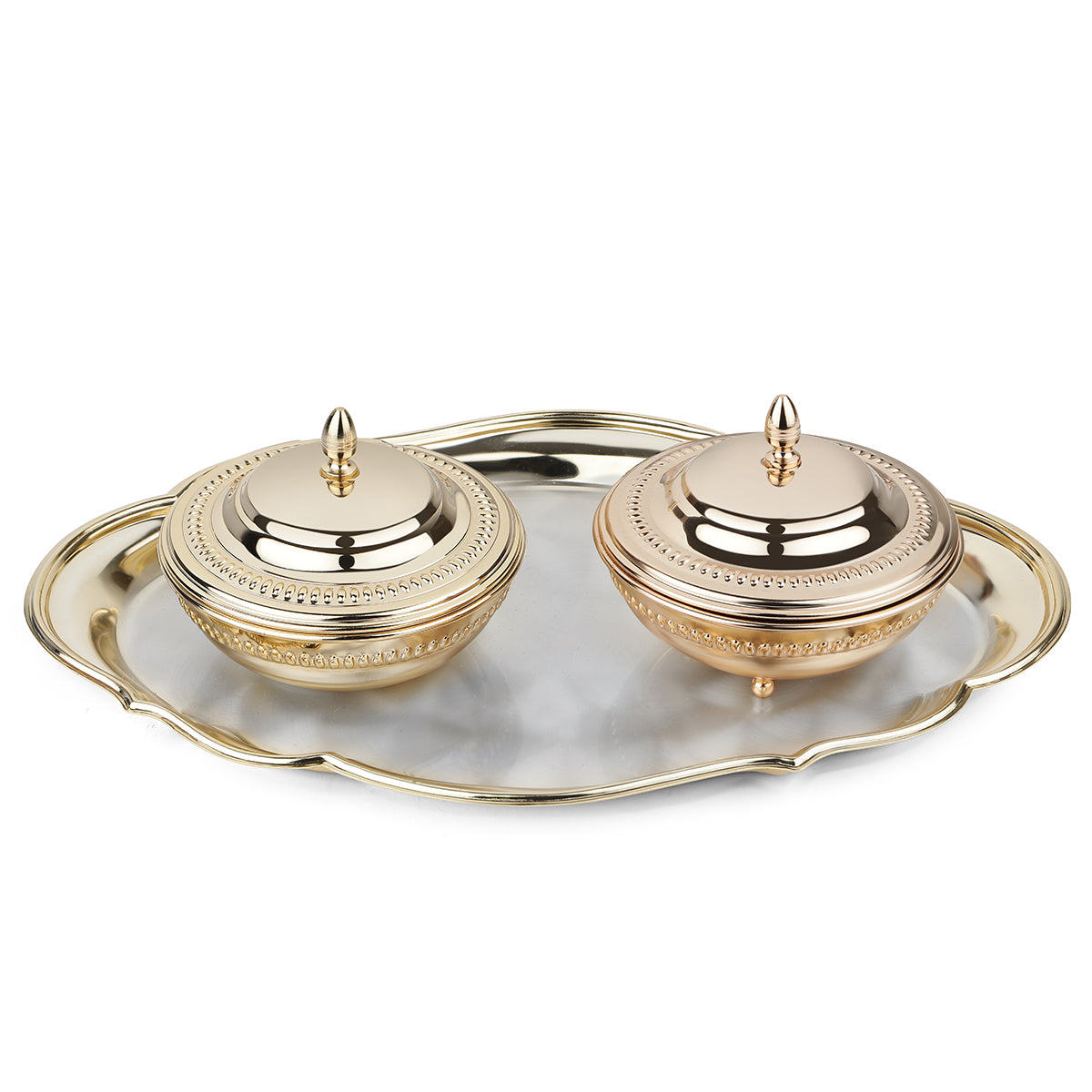 Oval Cutwork Tray + 2 Sugar Bowl (Golden) 9942 + 9958