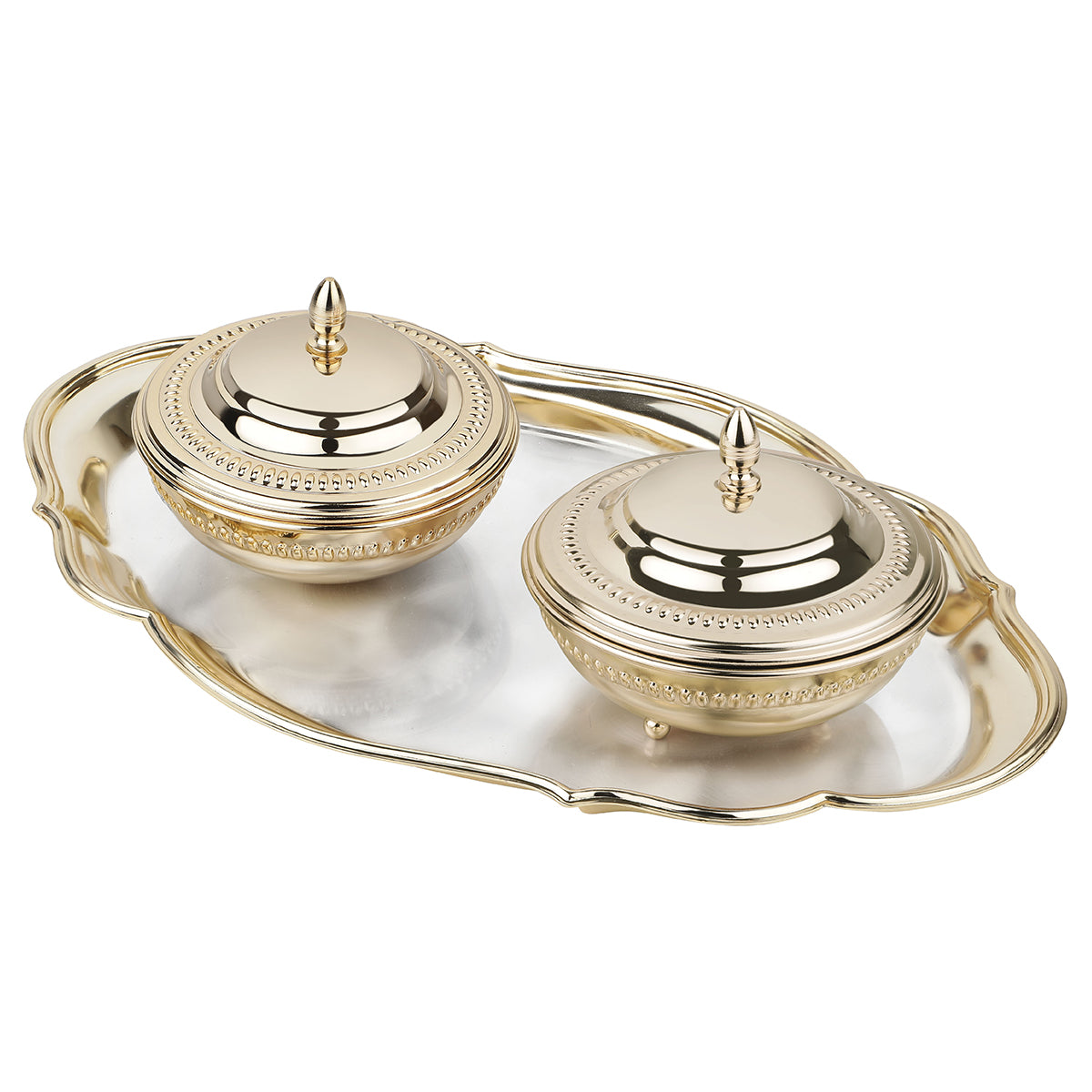 Oval Cutwork Tray + 2 Sugar Bowl (Golden) 9942 + 9958