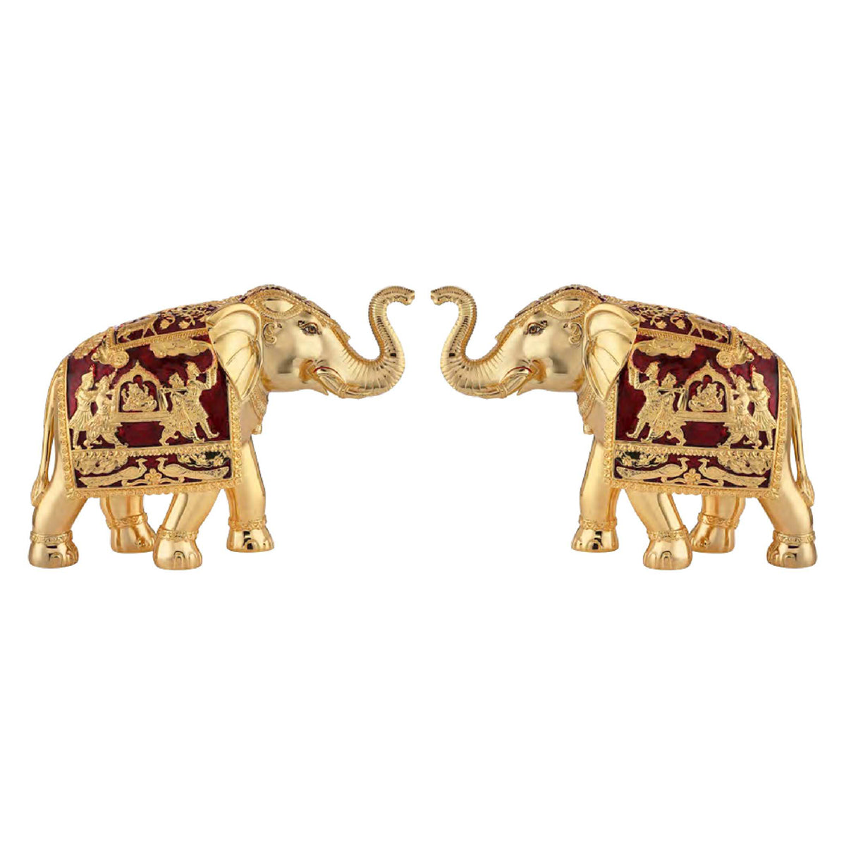 Pair of Golden Red Meena Elephant Jumbo Size