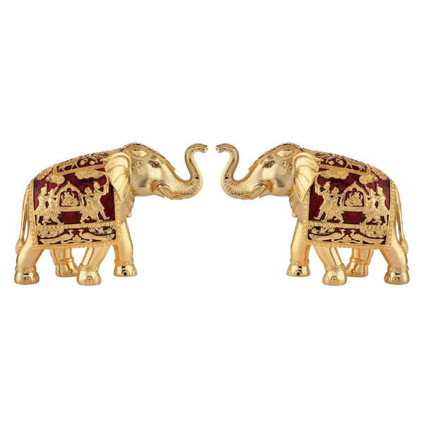 Pair of Golden Red Meena Elephant Jumbo Size
