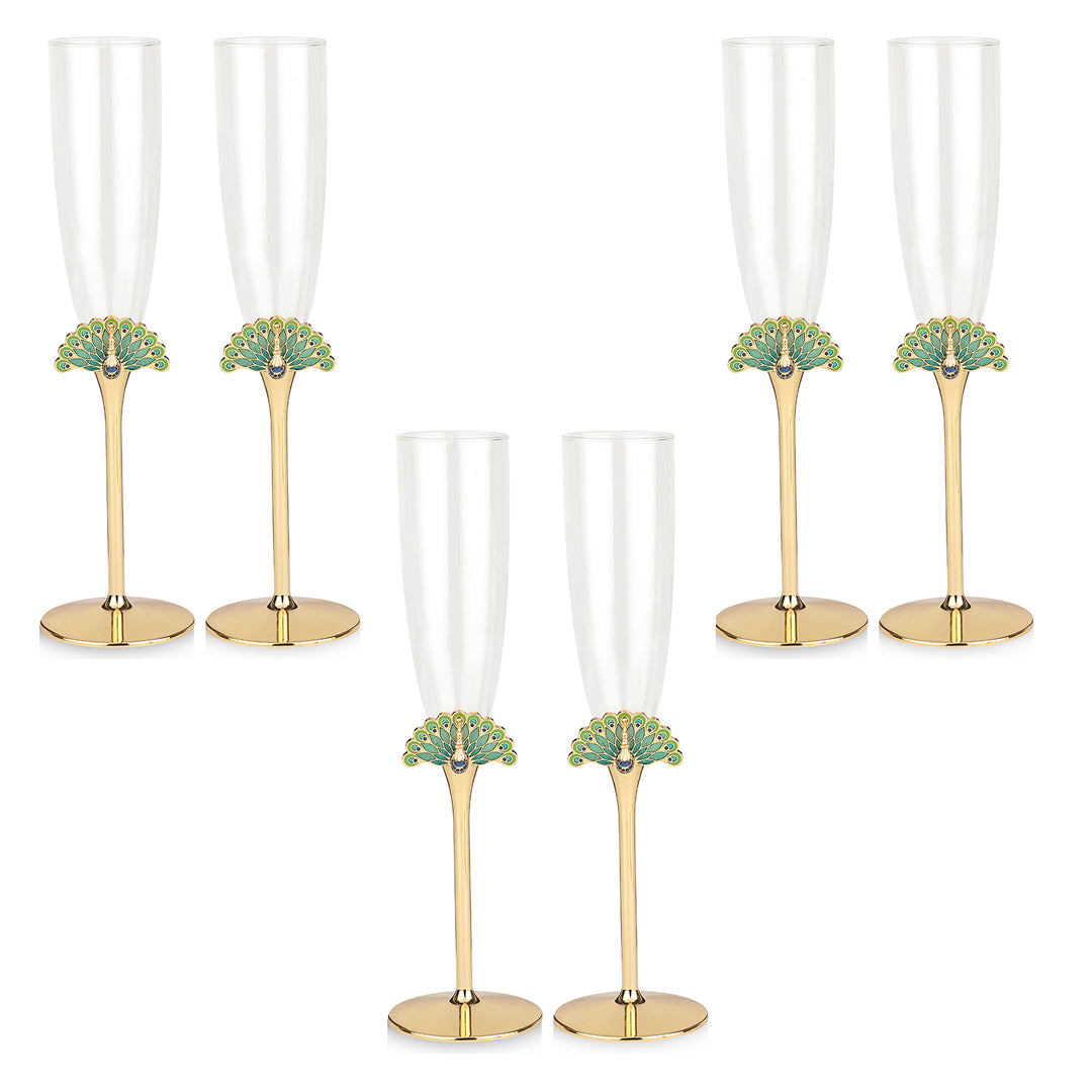 Set of 6 PEACOCK CHAMPAGNE GLASS Gold