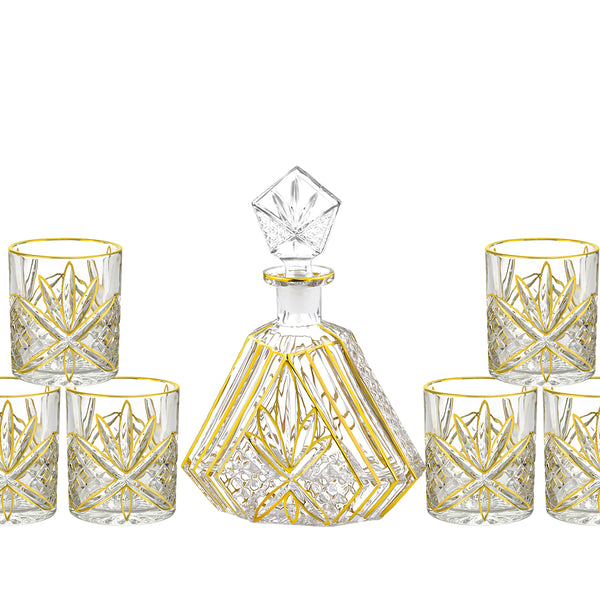 Lotus Design Glasses Set of 6 With Decanter