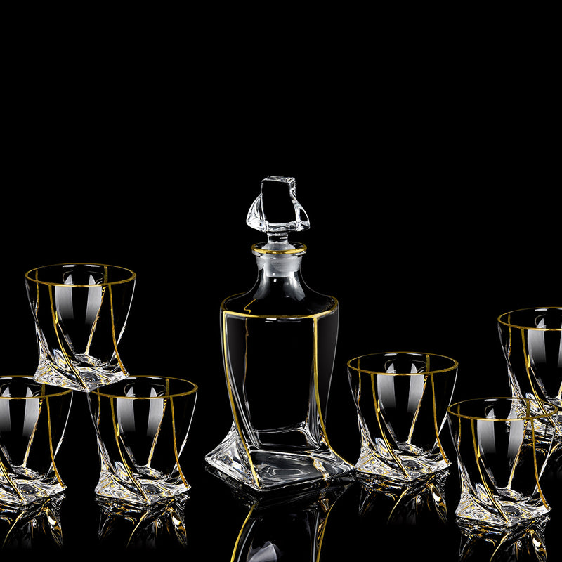 Twisted Whiskey Glasses Set of 6 With Decanter