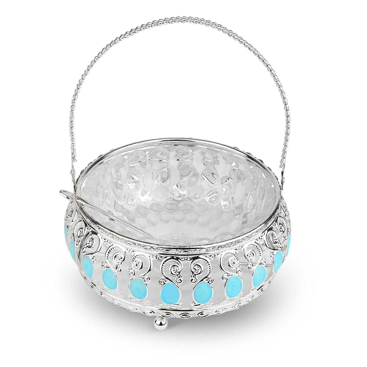 Enamel Basket With Glass Bowl - Blue