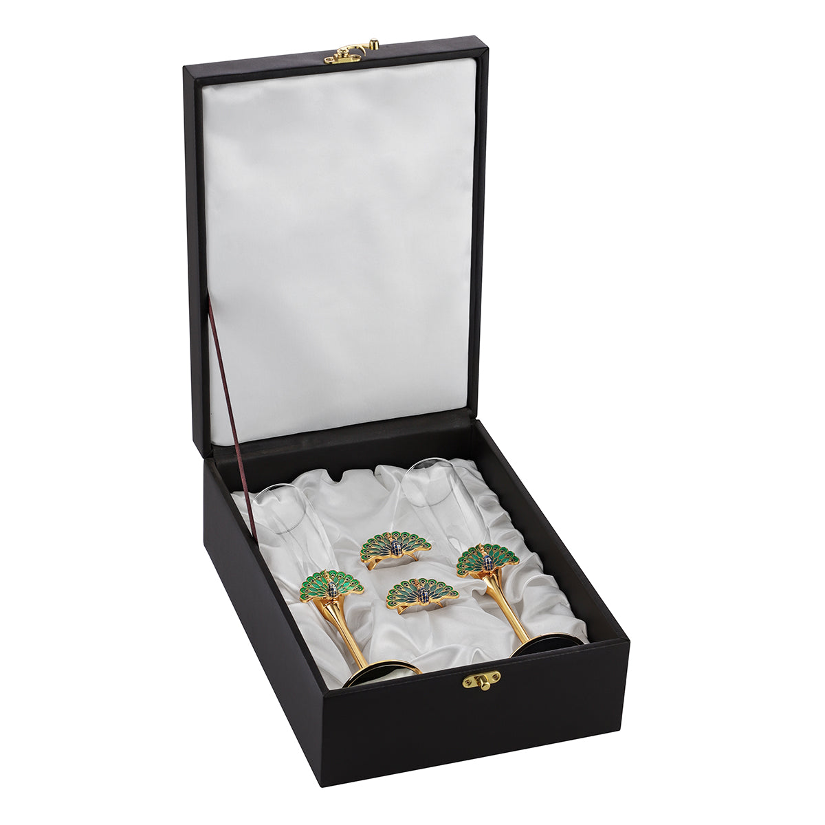 Peacock flutes with napkin rings - Set of 2- Gold