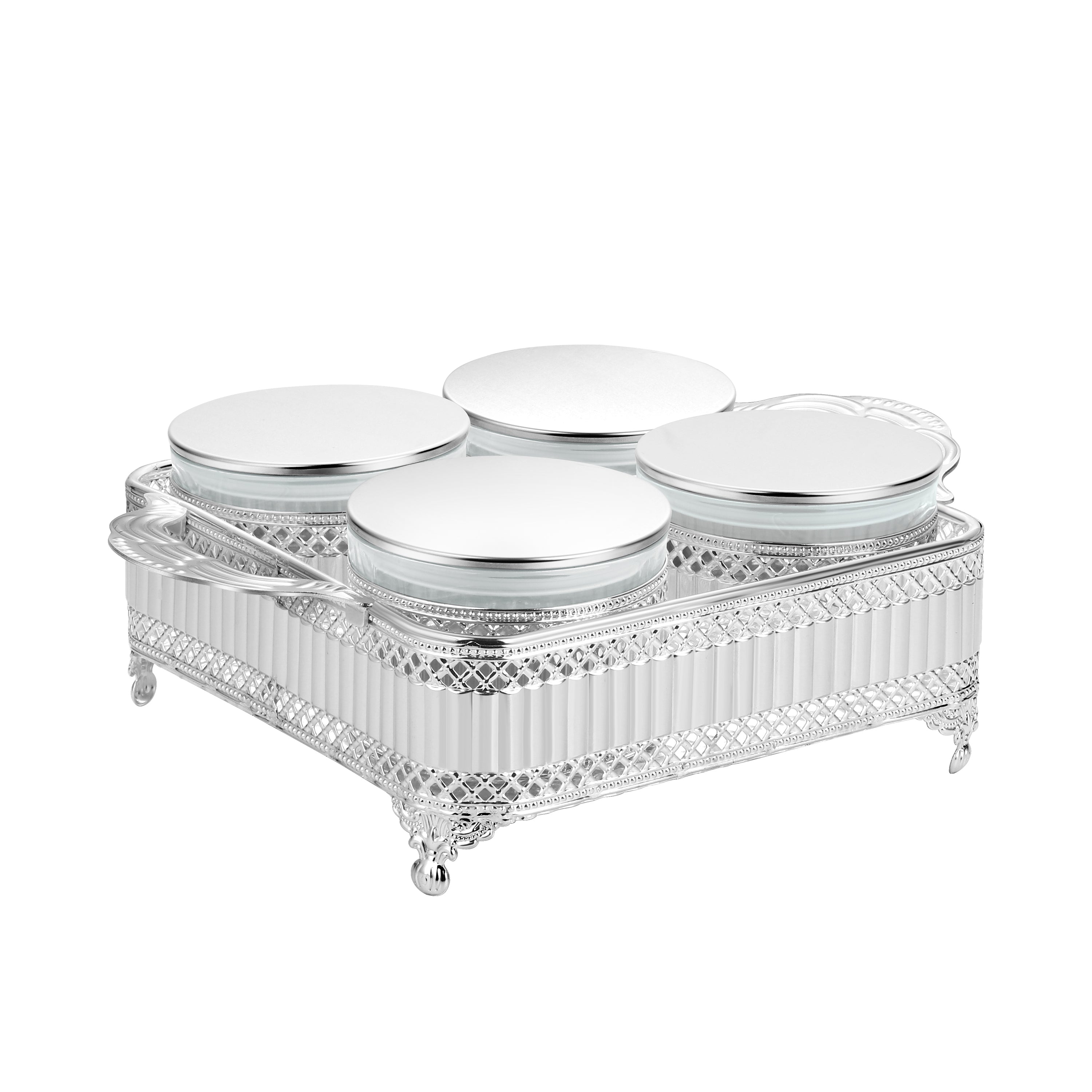 Set of 4 Grace Jar With Opulent Tray Silver