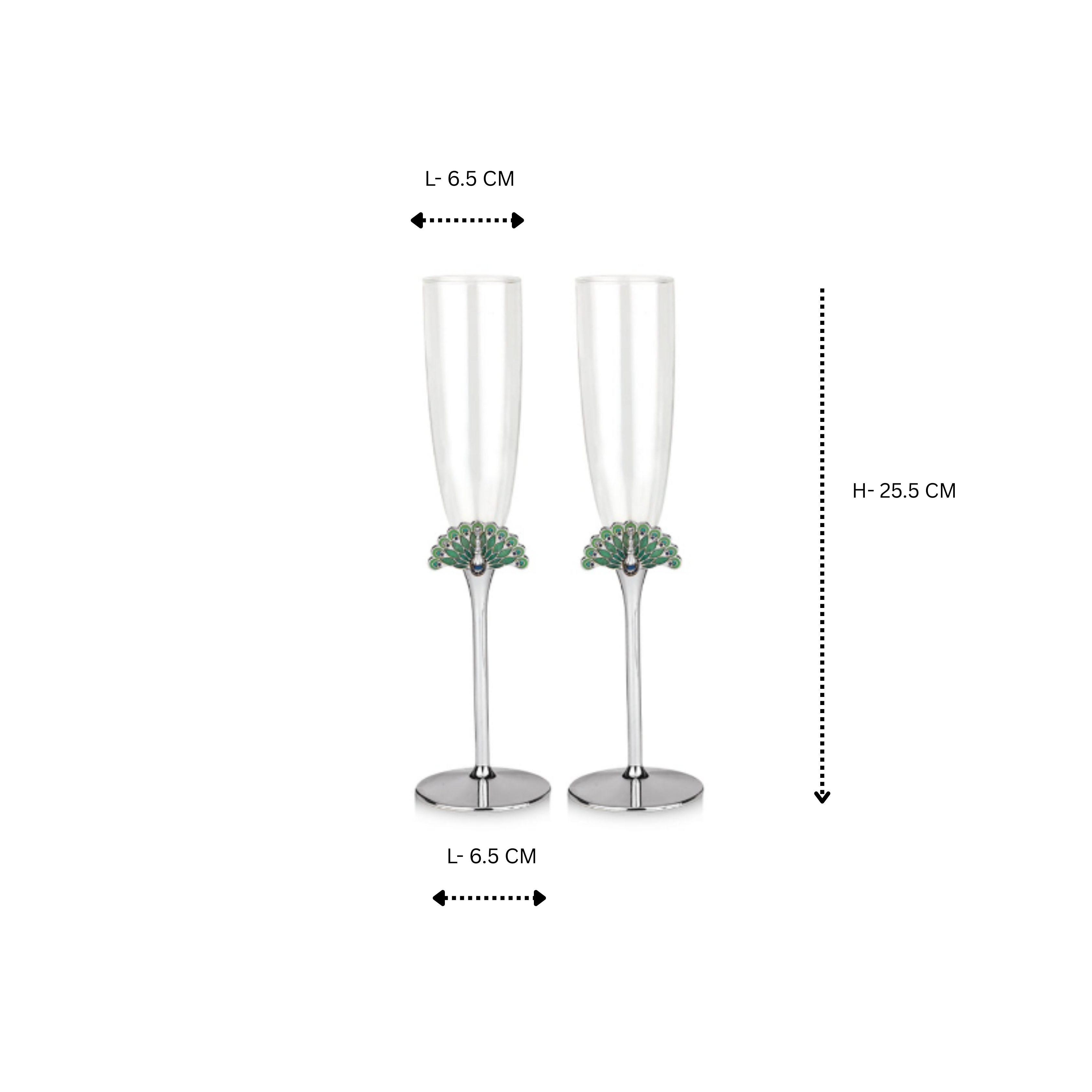 Set of 2 Peacock Flutes Silver