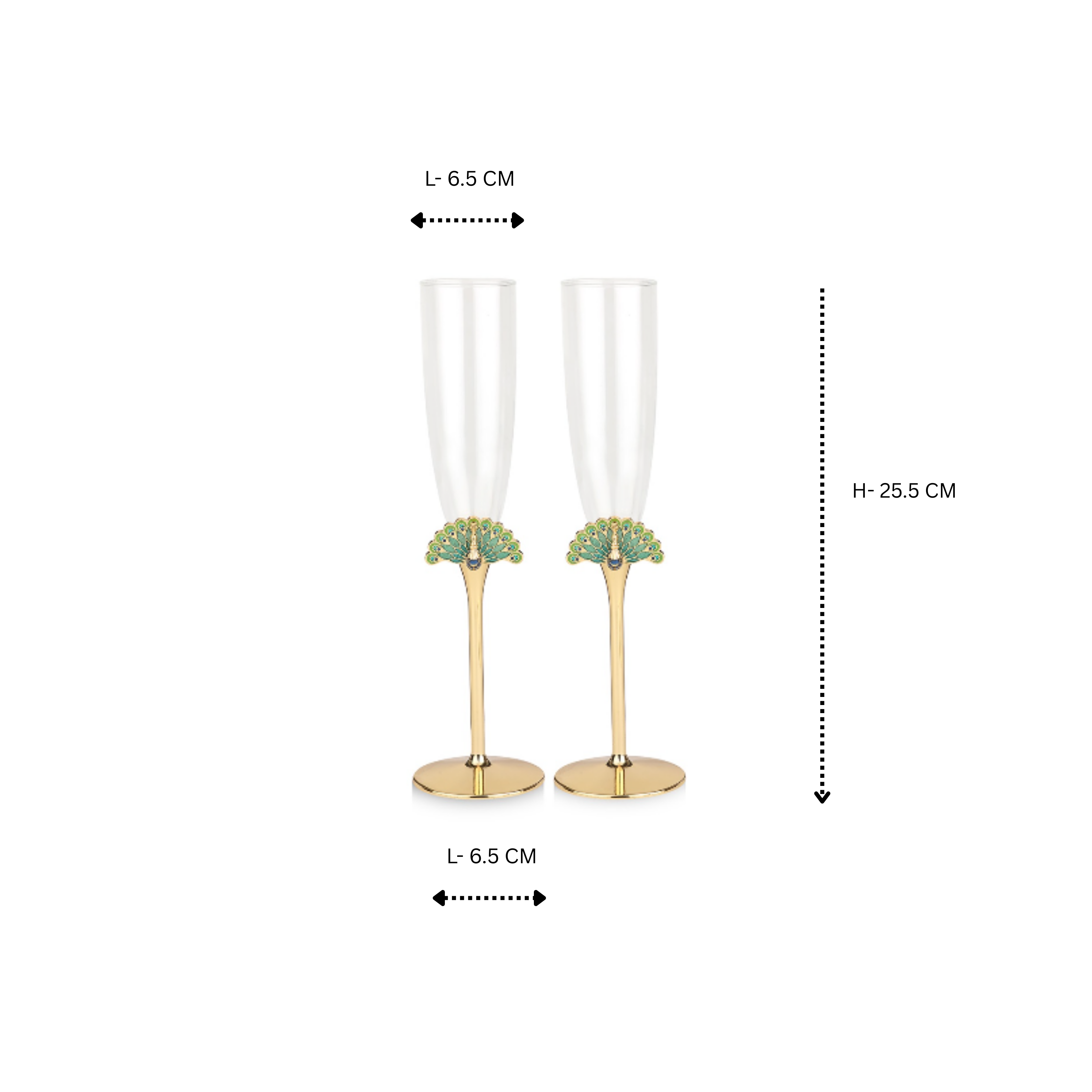Peacock Champagne Glass- Set of 2- Gold