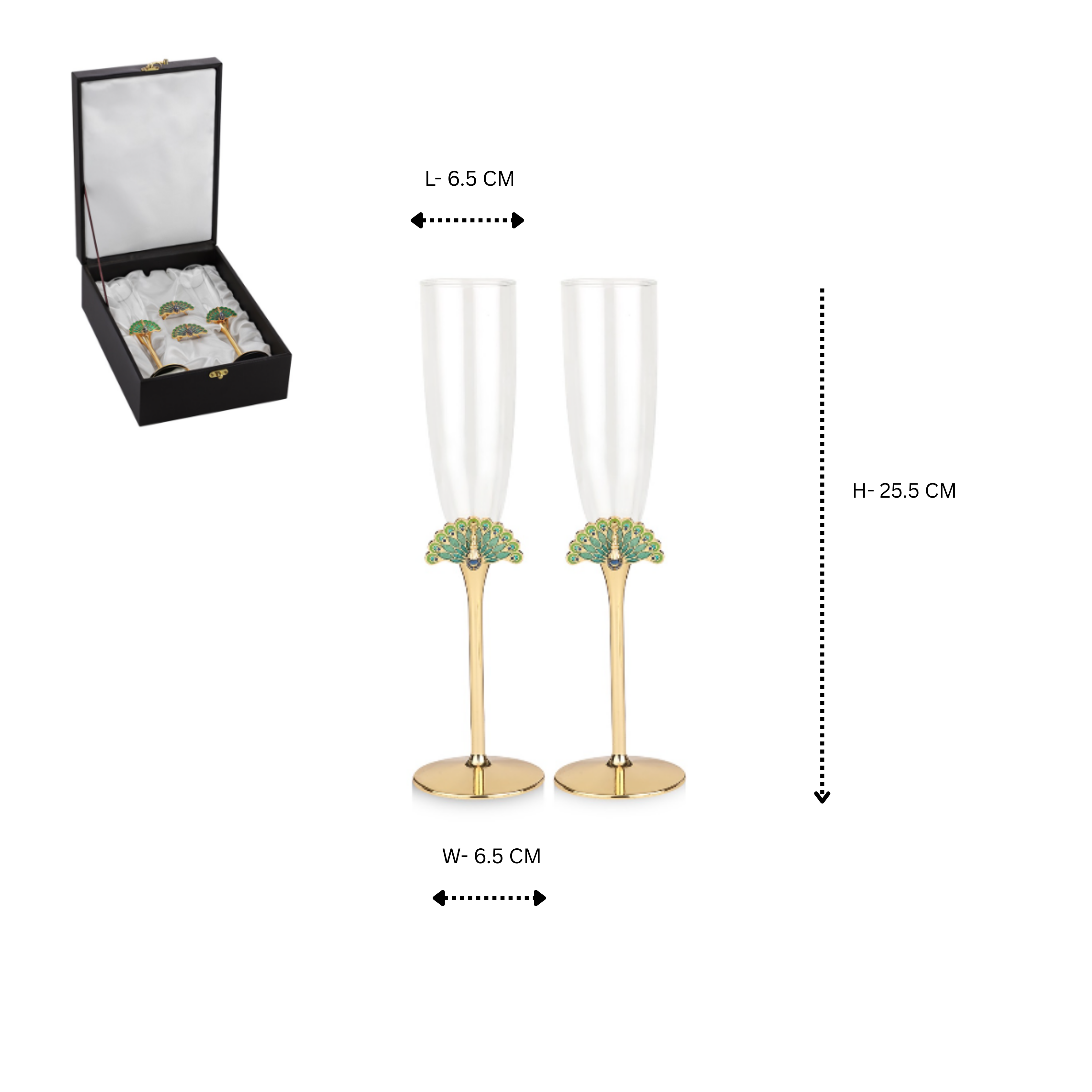 Peacock flutes with napkin rings (set of 2)