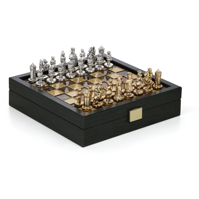 Greek Roman Period Chess Set In Wooden Box Brown
