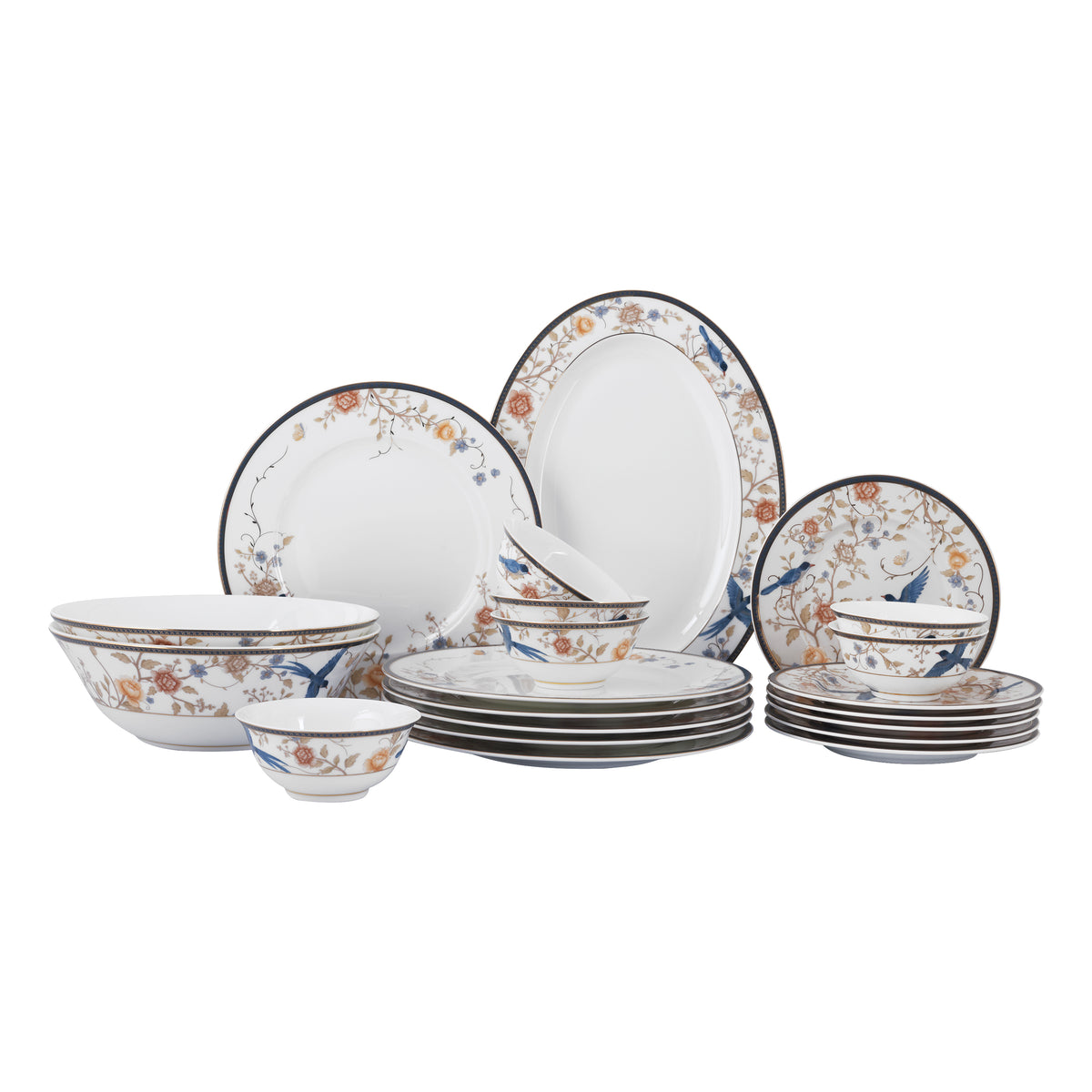 Blooming bluebird paradise 21pc dinner set