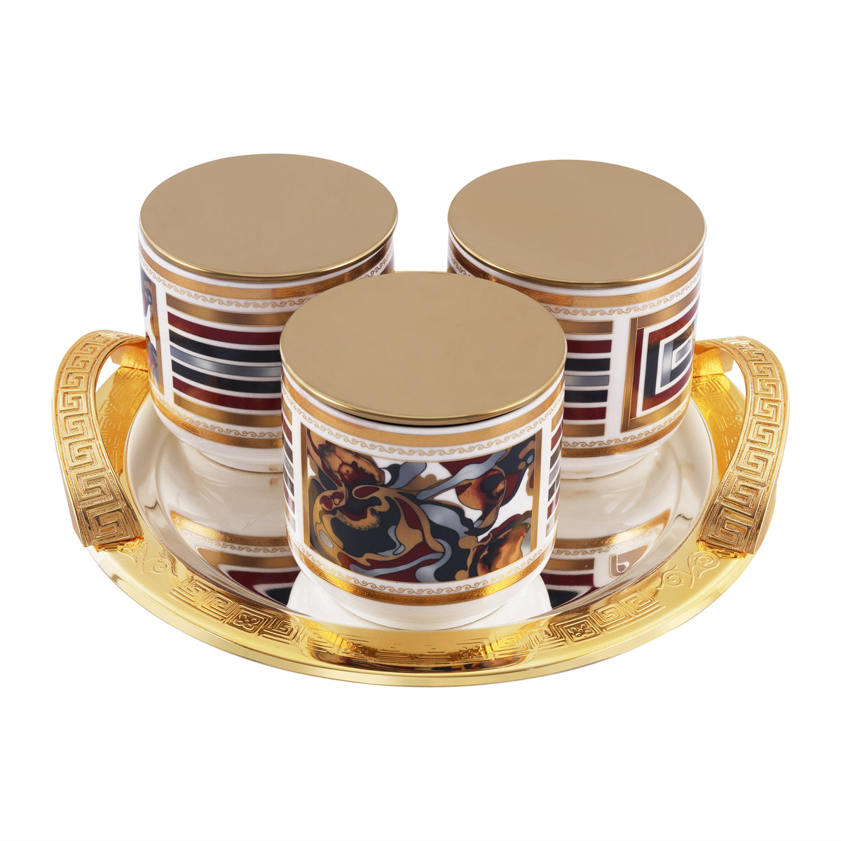 Set of 3 Regal Blossom Jars With Imperia Round Tray