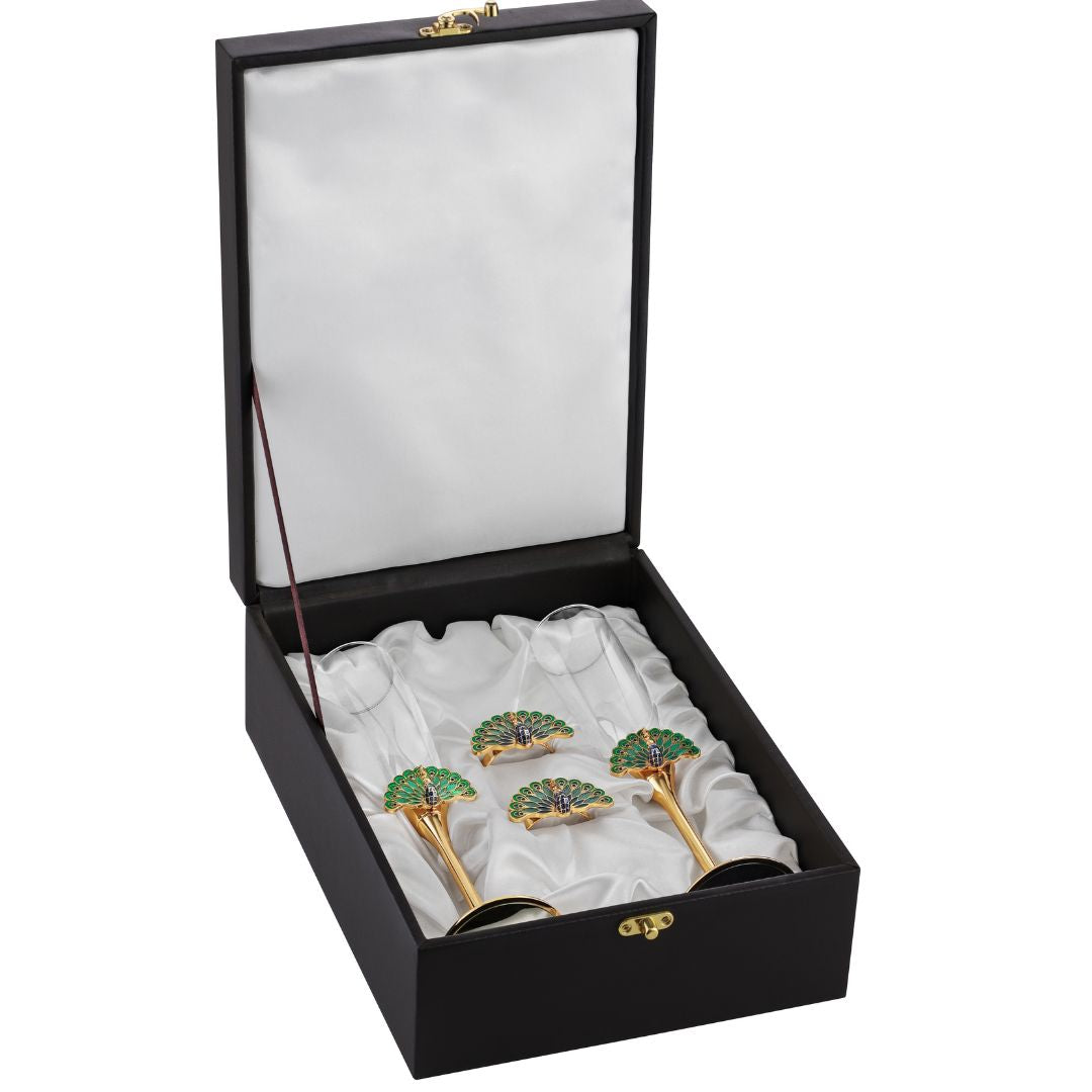 Peacock flutes with napkin rings (set of 2)