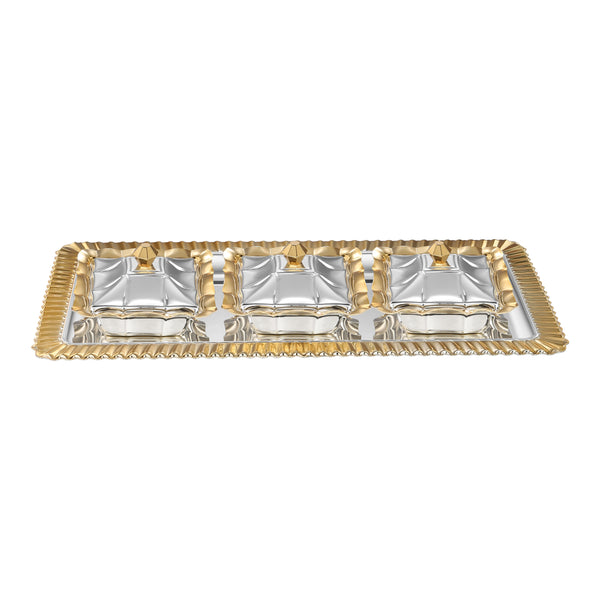 Set Of 3 Wavy Design Bowl With Diamond Tray Dual Tone