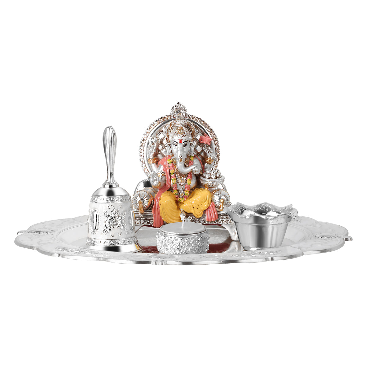 New Pastel Puja Thali with Singhasan Ganesha