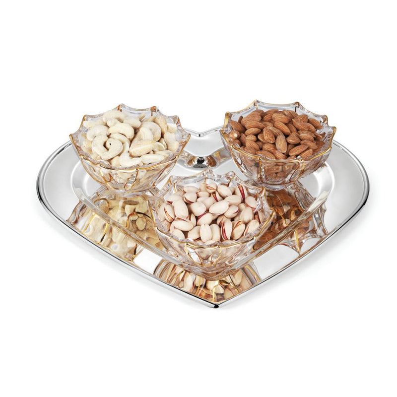 heart tray with three glass bowl