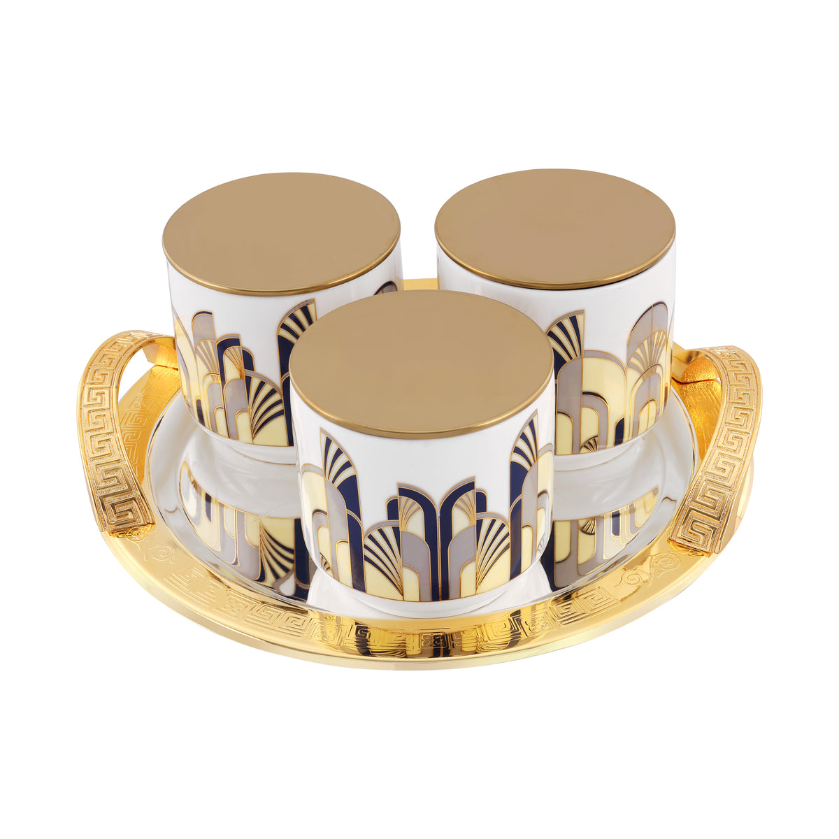 Set of 3 Regal Canvas Jars With Imperia Round Tray