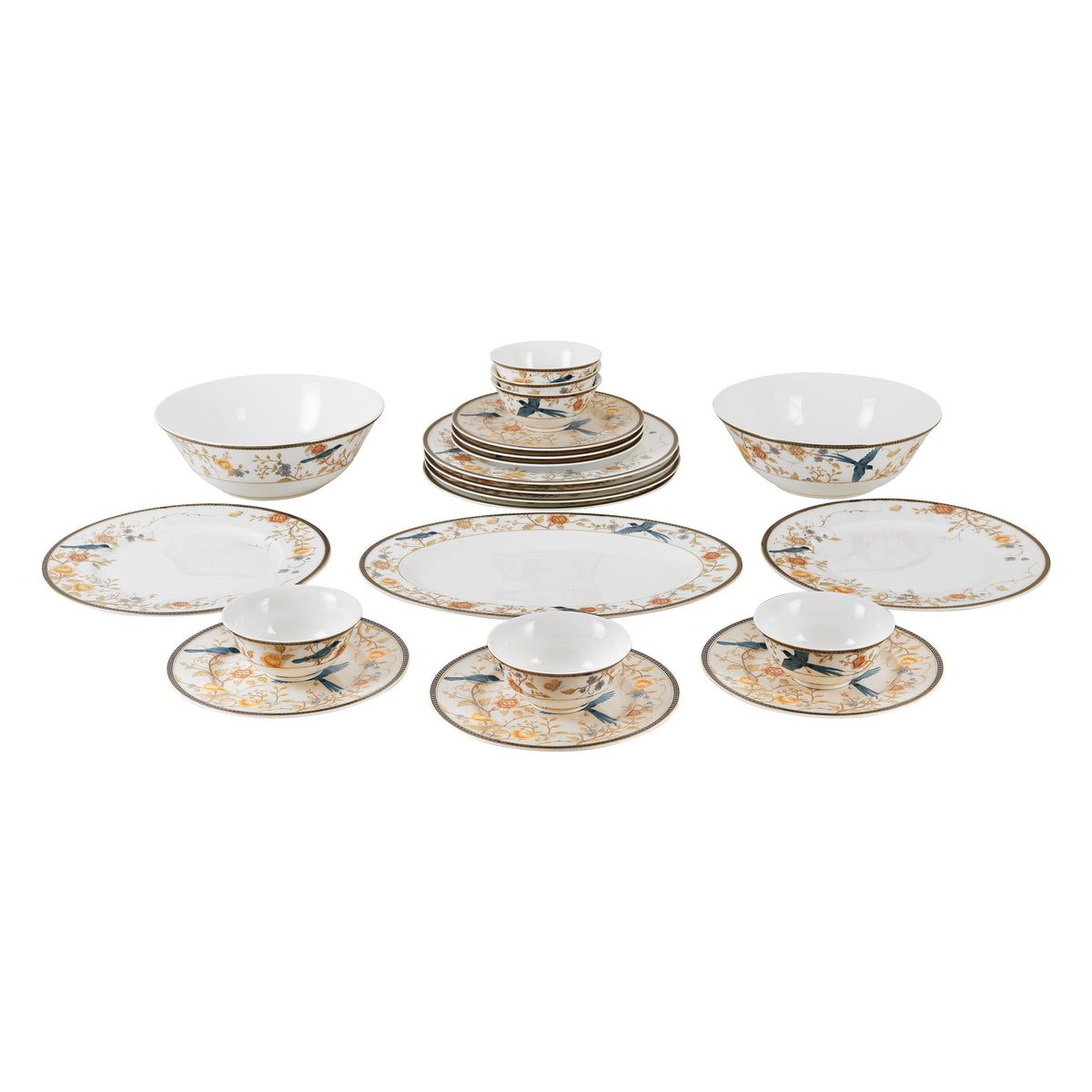 Blooming bluebird paradise 21pc dinner set