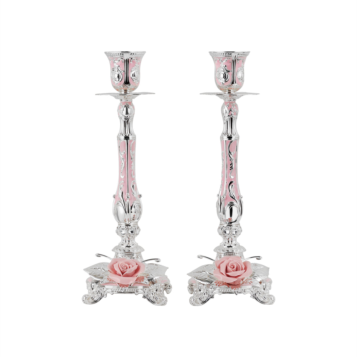 Set of 2 Imperial Rose Candle Stand Pink