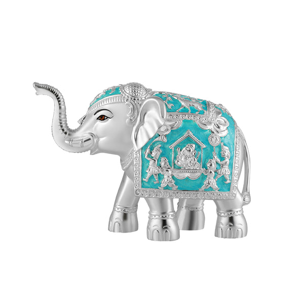 Pair of Silver Sky Blue Meena Elephant Medium