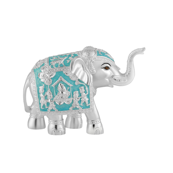 Pair of Silver Sky Blue Meena Elephant Medium