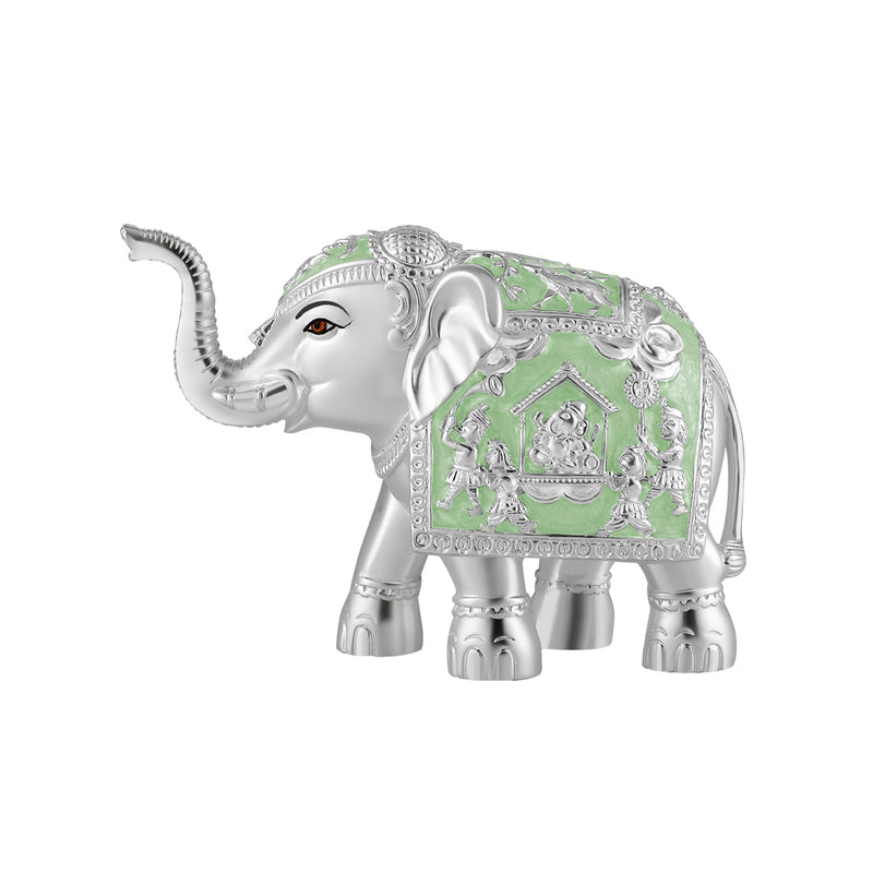 Pair of Silver Sea Green Meena Elephant Small