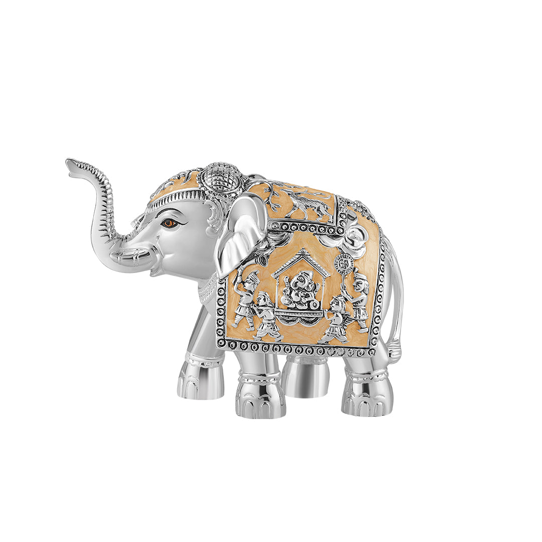 Pair of Silver Peach Meena Elephant Medium
