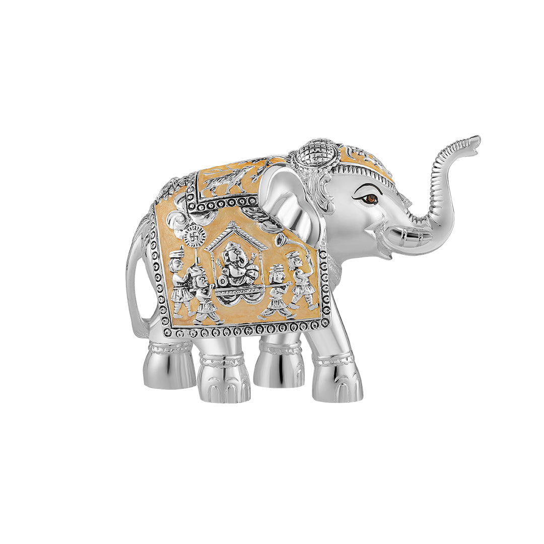 Pair of Silver Peach Meena Elephant Medium
