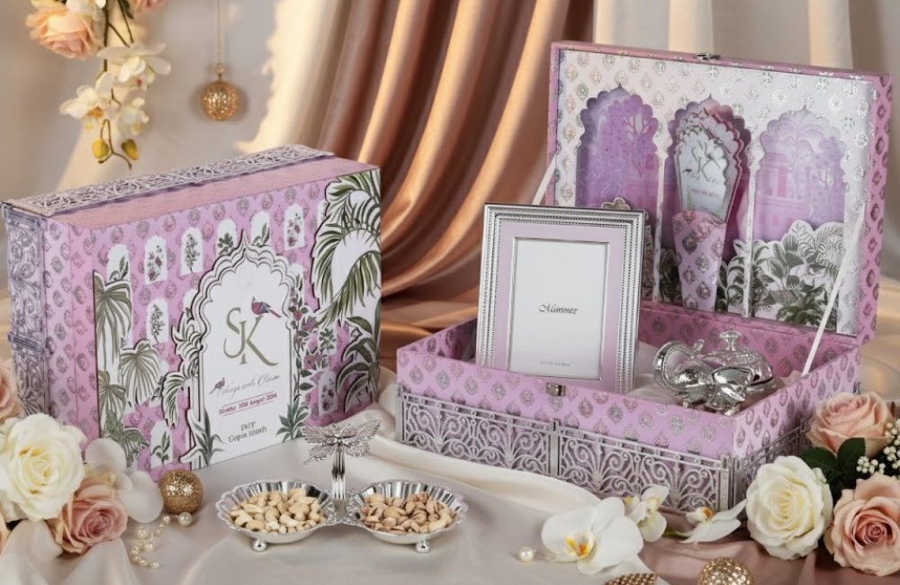 Blush Pink Wedding Keepsake Box with Ornate Detailing