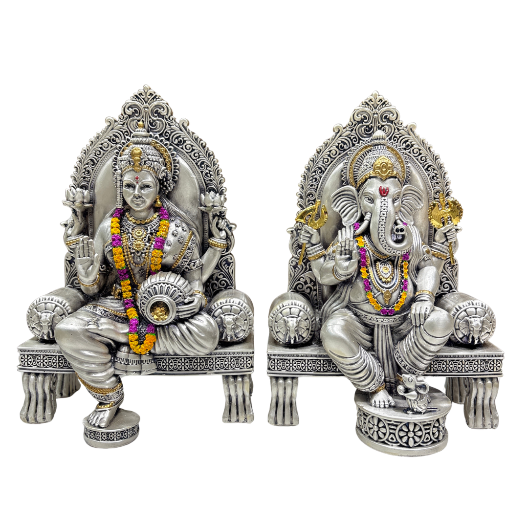 Shubh Labh Lakshmi Ganesh Premium Silver Singhasan Set