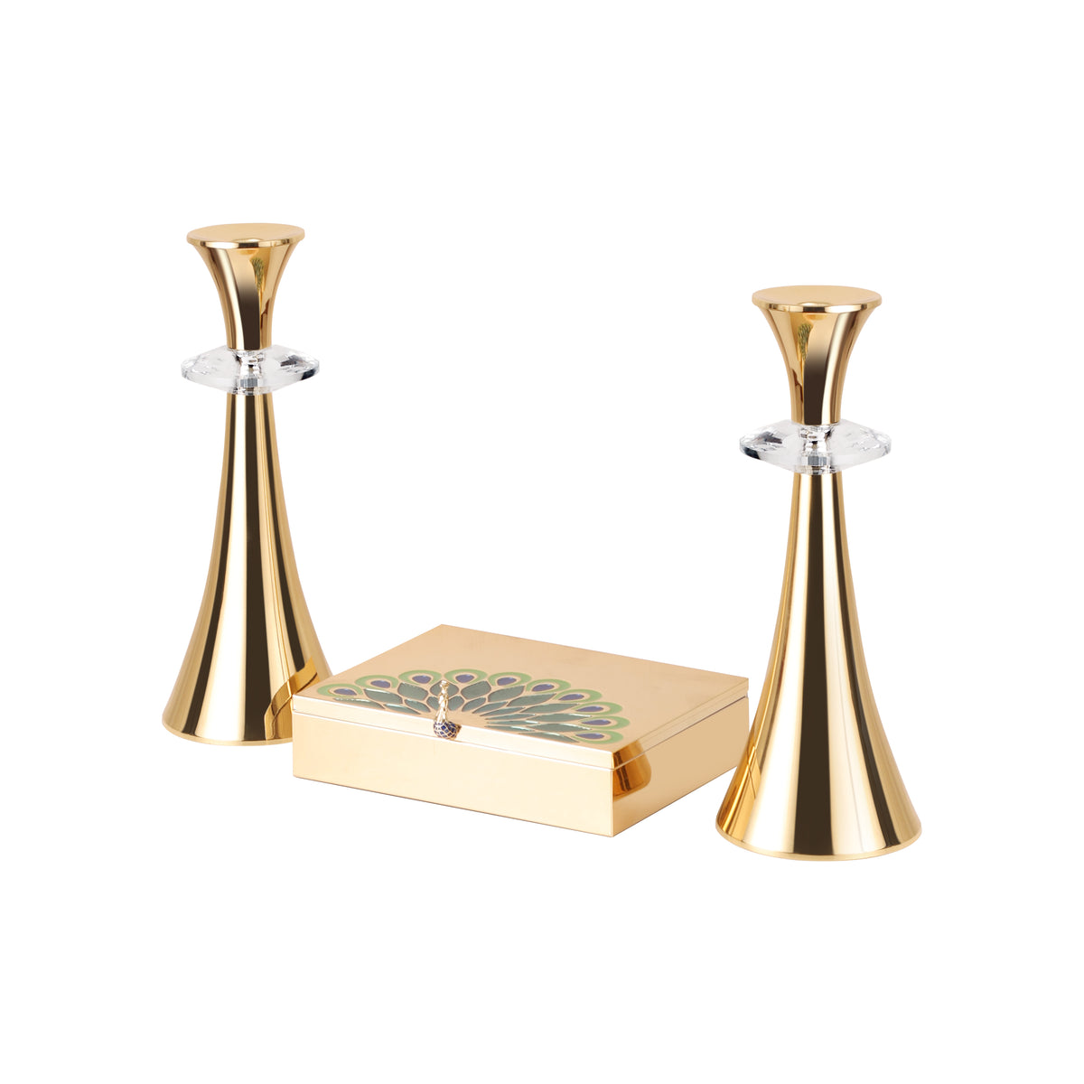 Set of 2 Tea Light Holder with Peacock Dryfruit Box
