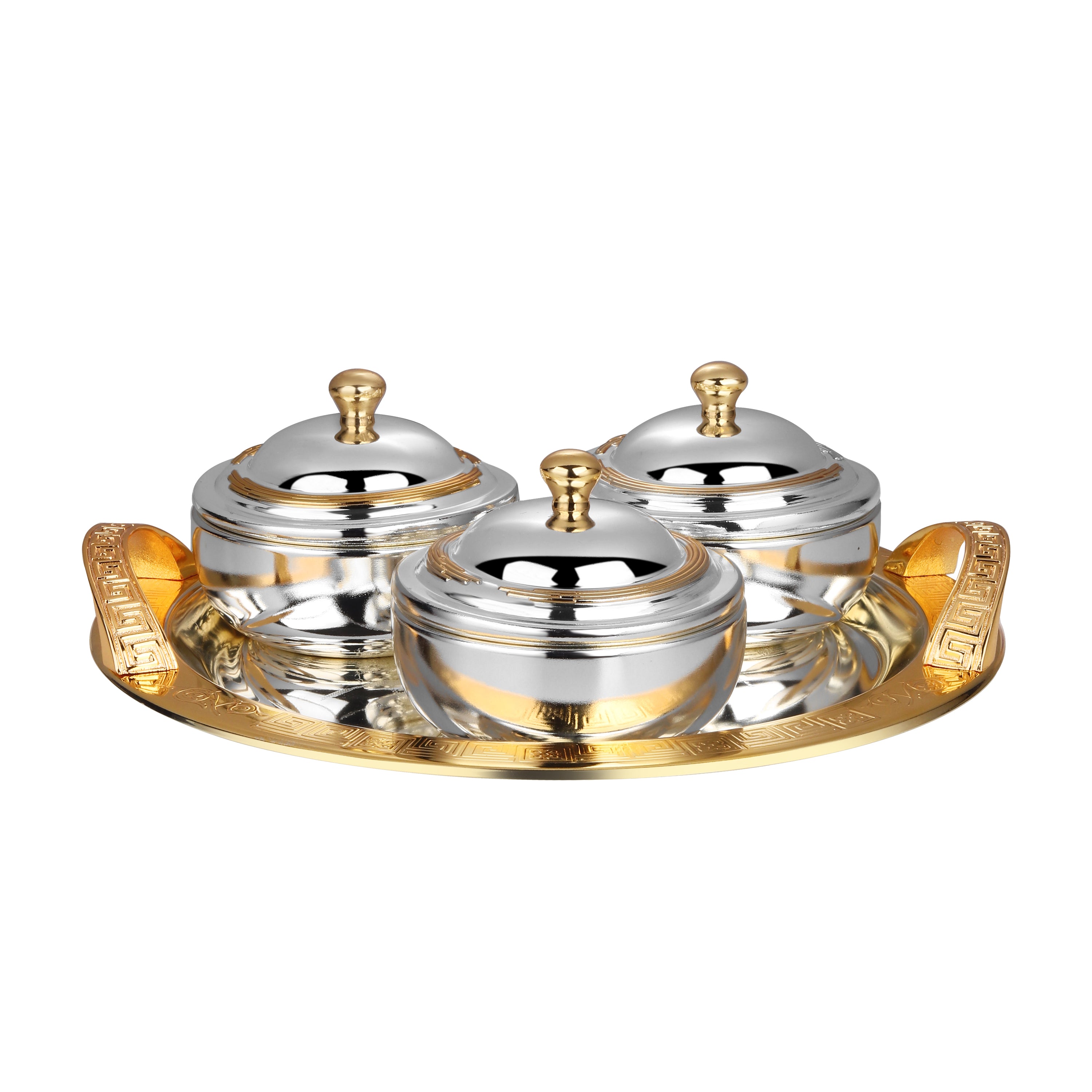 Set of 3 Regalia Bowls with Imperial Dynasty Round Tray Dual Tone Medium