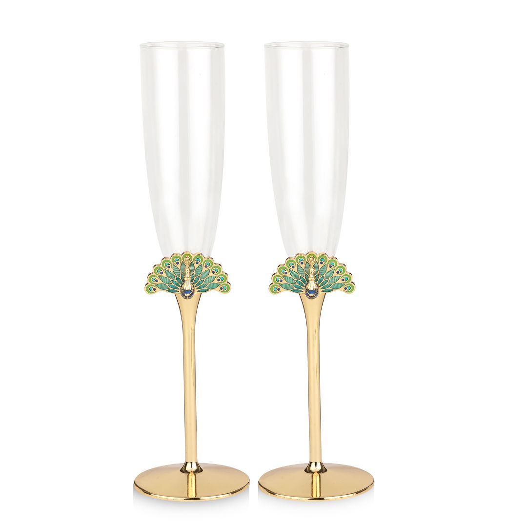 Peacock flutes with napkin rings (set of 2)