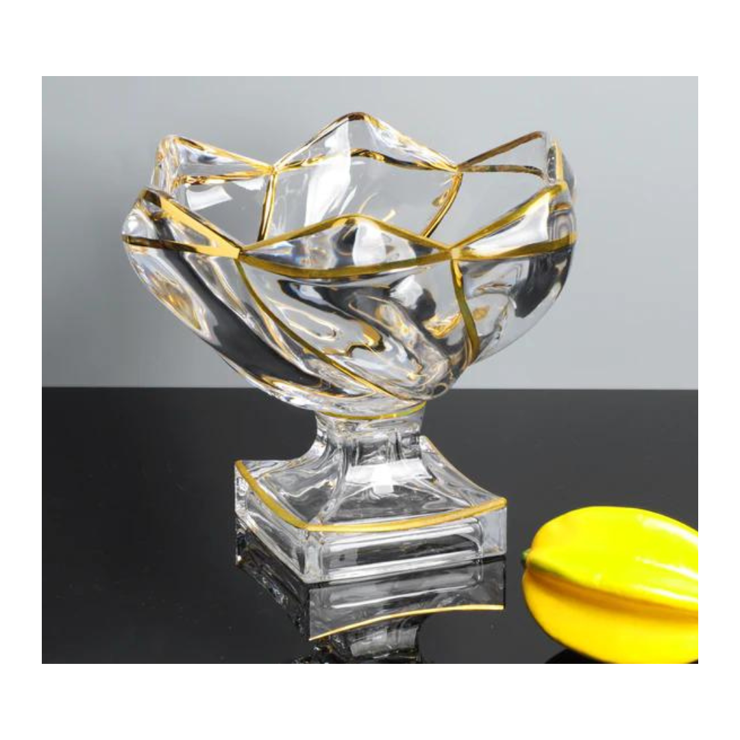 Swoosh flower design footed fruit bowl with golden lines