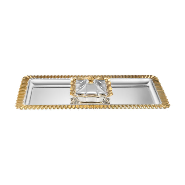 Set Of 3 Wavy Design Bowl With Diamond Tray Dual Tone