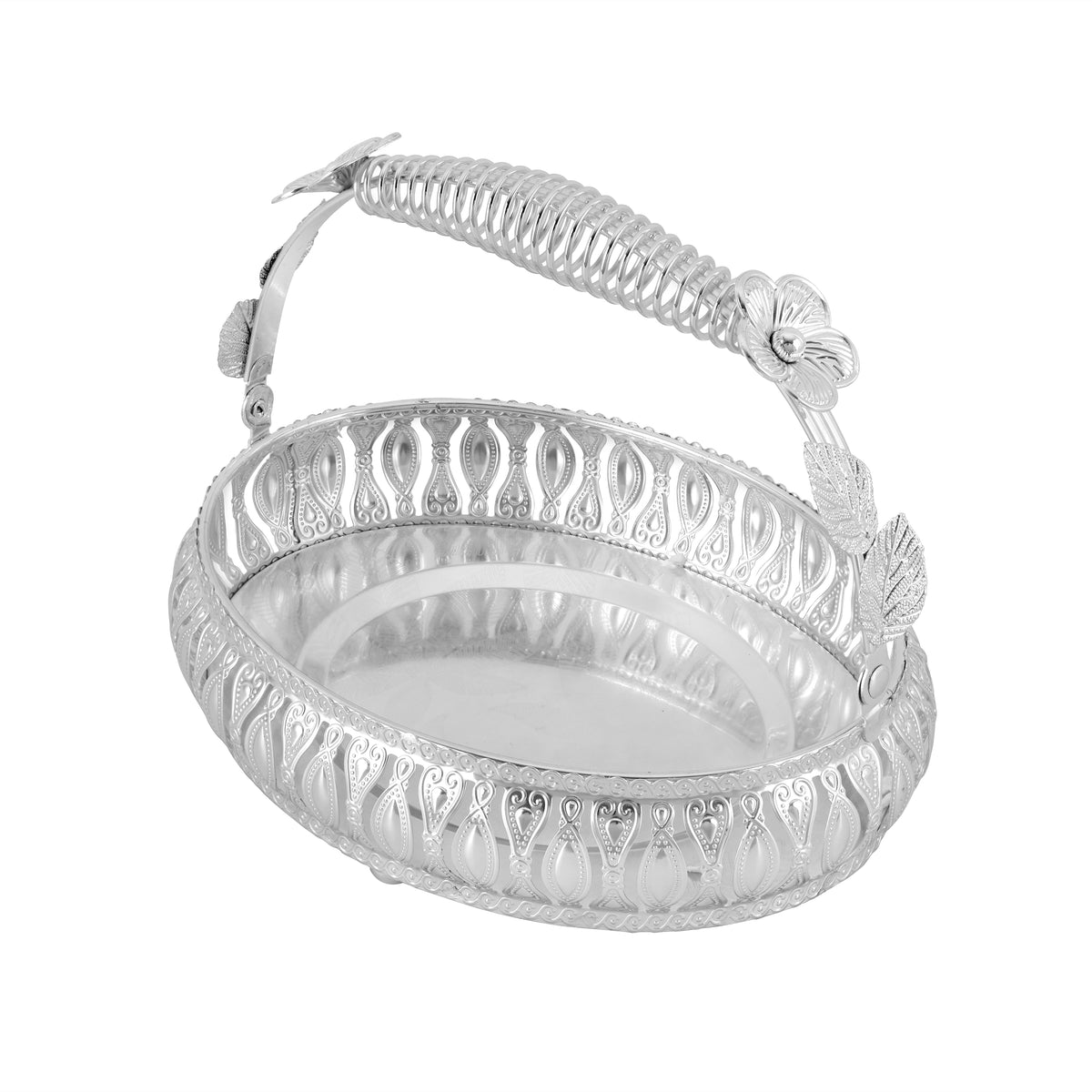 Rosalia Oval Handle Basket Silver