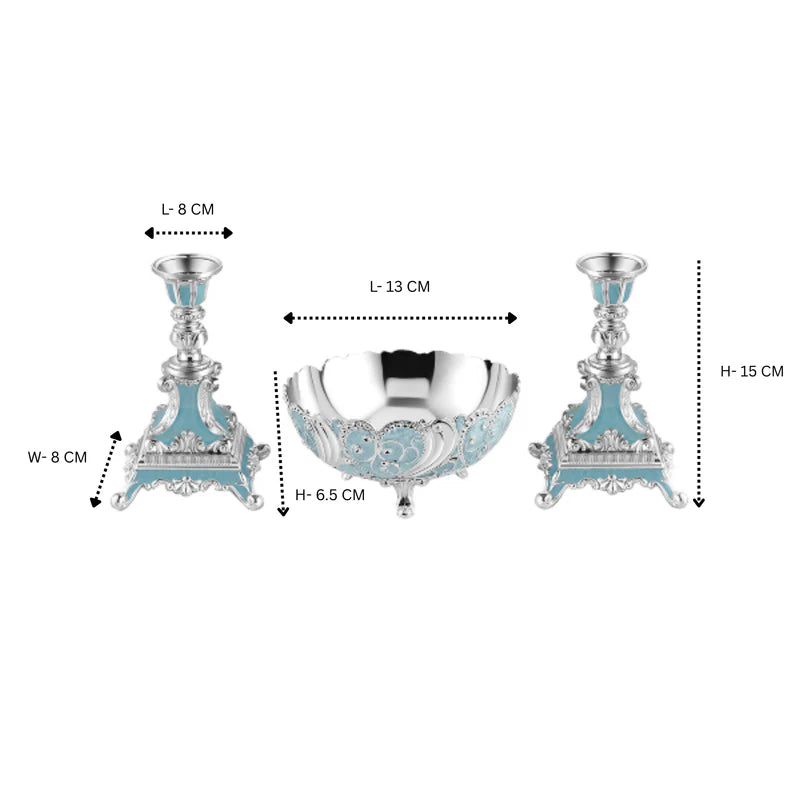 Big Enamel Bowl + Set Of 2 Candle Stand
