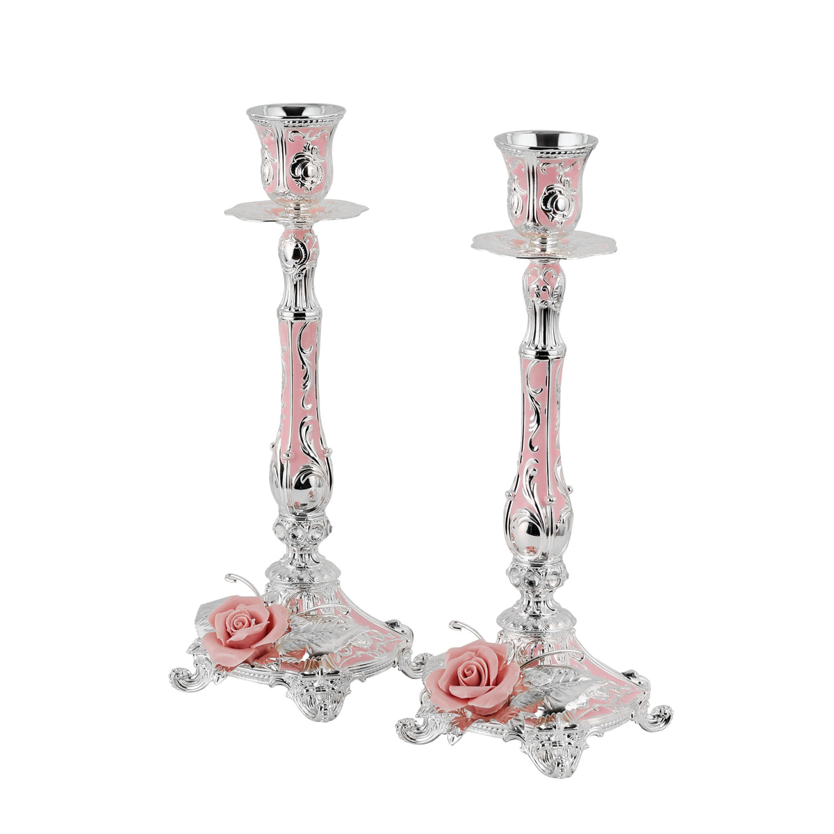 Set of 2 Imperial Rose Candle Stand Pink