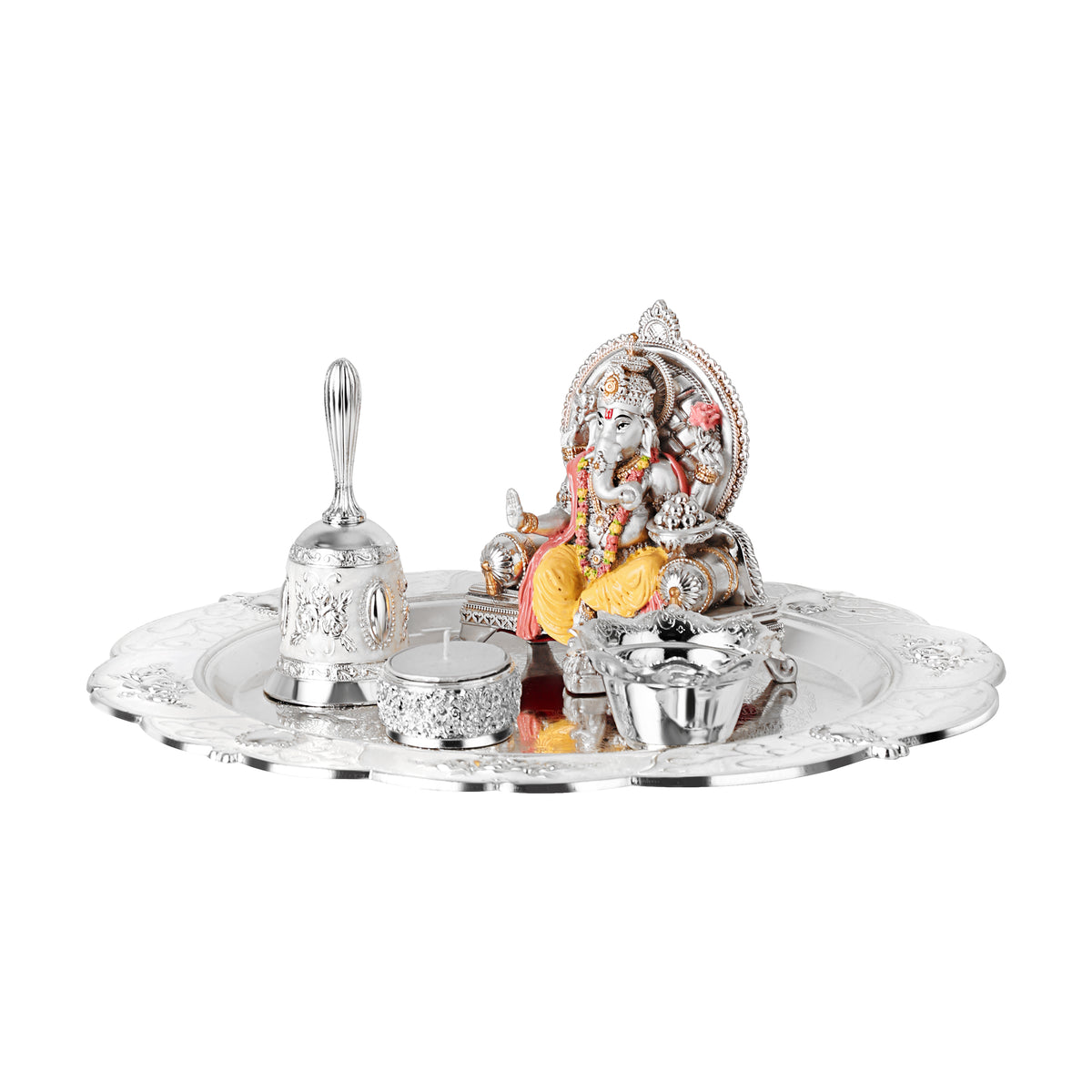 New Pastel Puja Thali with Singhasan Ganesha