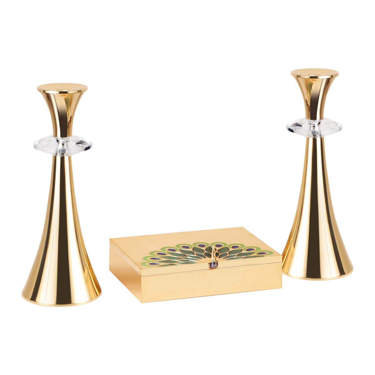 Set of 2 Tea Light Holder with Peacock Dryfruit Box