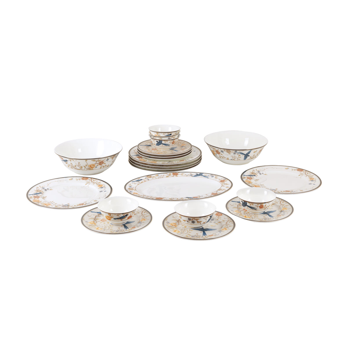 Blooming bluebird paradise 21pc dinner set