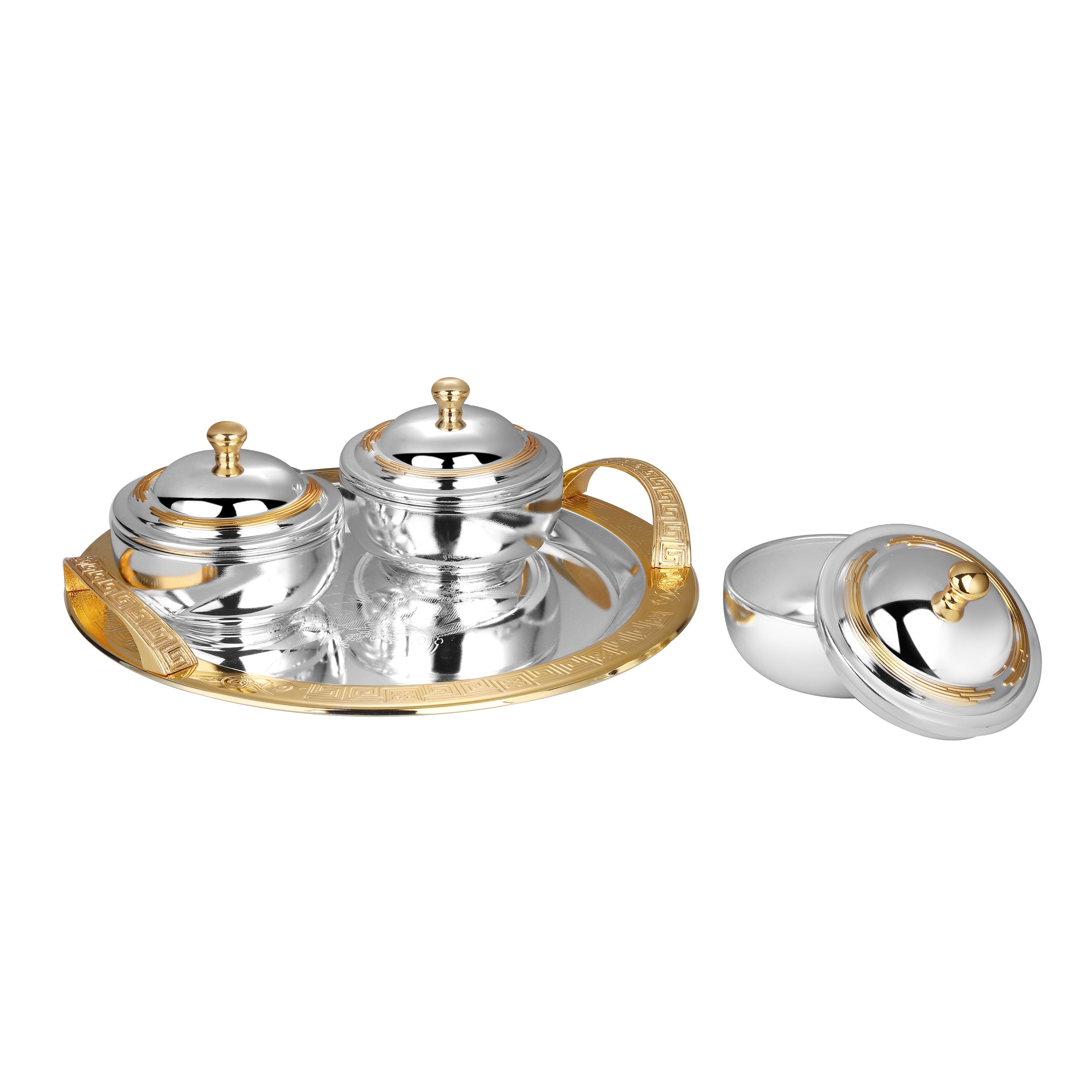 Set of 3 Regalia Bowls with Imperial Dynasty Round Tray Dual Tone Medium