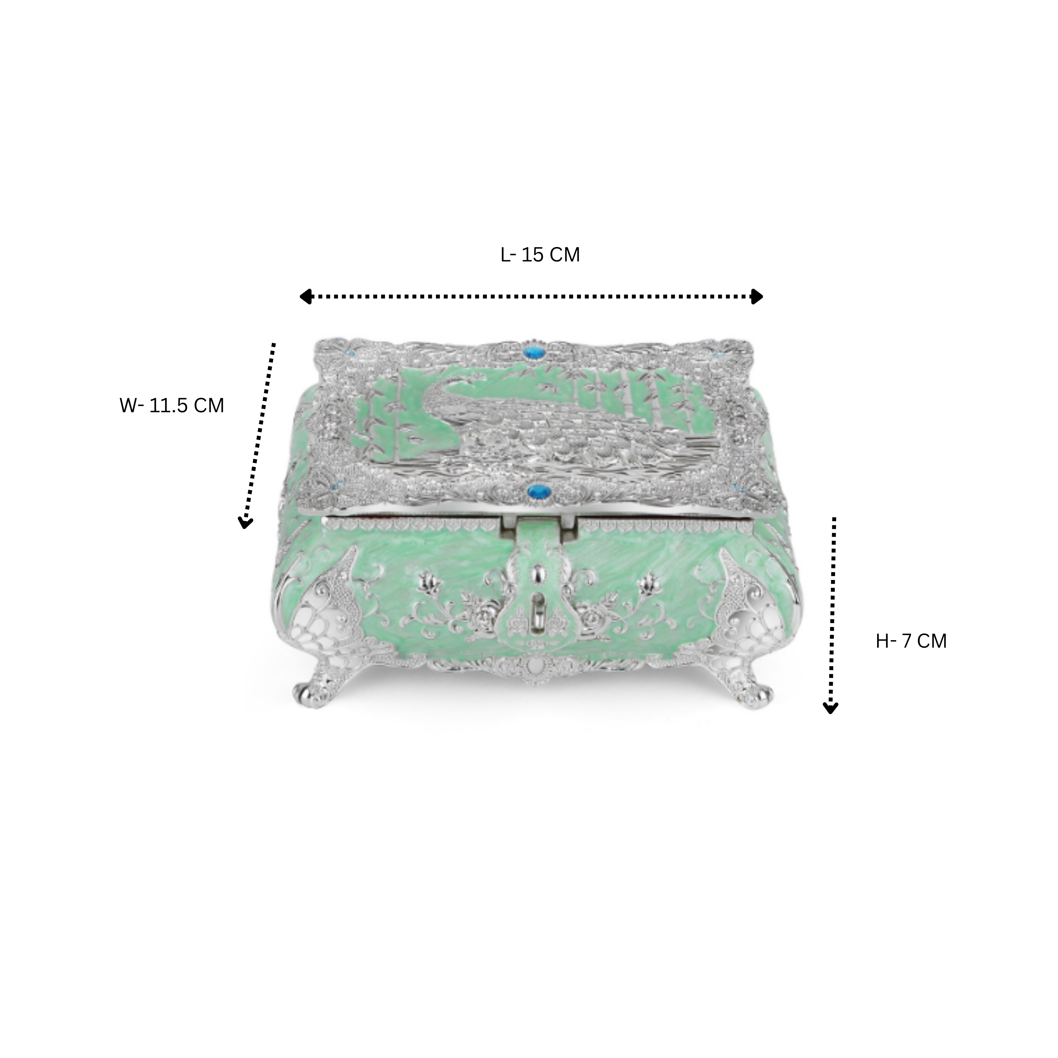 Peacock Enamel Box Small - Sea Green